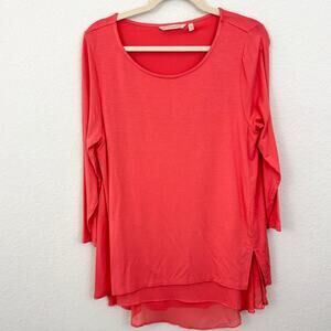 Soft Surroundings Womens Tunic Top Size M Petite Asymmetrical Hem Orange